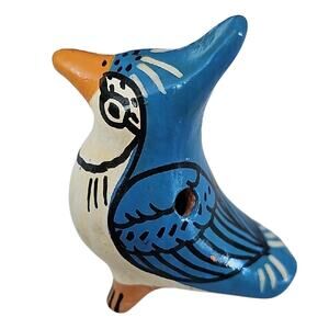 Vibrant Artisian Blue White and Orange Bird Clay Whistle Made in Nicaragua